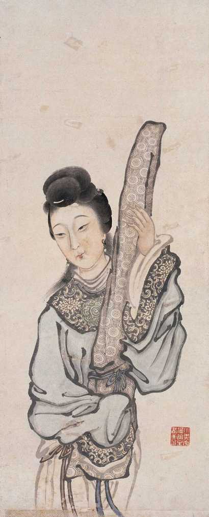 佚名 仕女抱琴 立轴